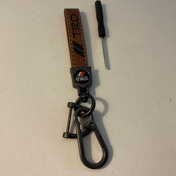 TRD Toyota Brown Leather fob keychain with Logo NWT - Picture 3 of 4